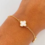 Bracelet Clover Spike 3.35gr / 18.6cm / 1.5mm Electrostatic White Yellow Gold 18K &