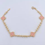 Bracelet Military Clover 4.15gr / 18.5cm / 3mm Beads Diamond Cut Electrostatic Pink Yellow Gold 18K &