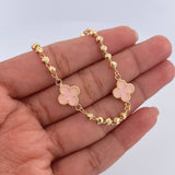 Bracelet Military Clover 4.15gr / 18.5cm / 3mm Beads Diamond Cut Electrostatic Pink Yellow Gold 18K &
