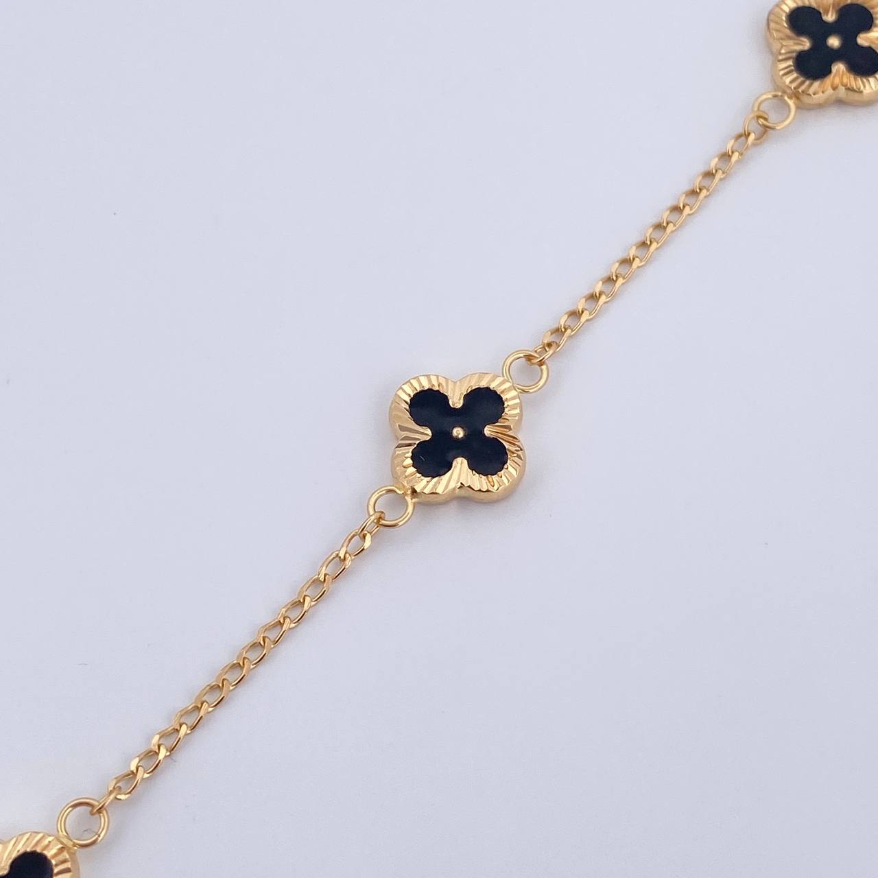 Bracelet Clover Spike 3.2gr / 18.5cm / 1.4mm Diamond Cut Electrostatic Black Yellow Gold 18K &