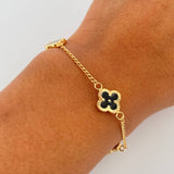 Bracelet Clover Spike 3.2gr / 18.5cm / 1.4mm Diamond Cut Electrostatic Black Yellow Gold 18K &