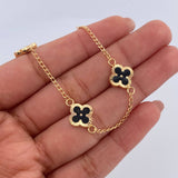 Bracelet Clover Spike 3.2gr / 18.5cm / 1.4mm Diamond Cut Electrostatic Black Yellow Gold 18K &