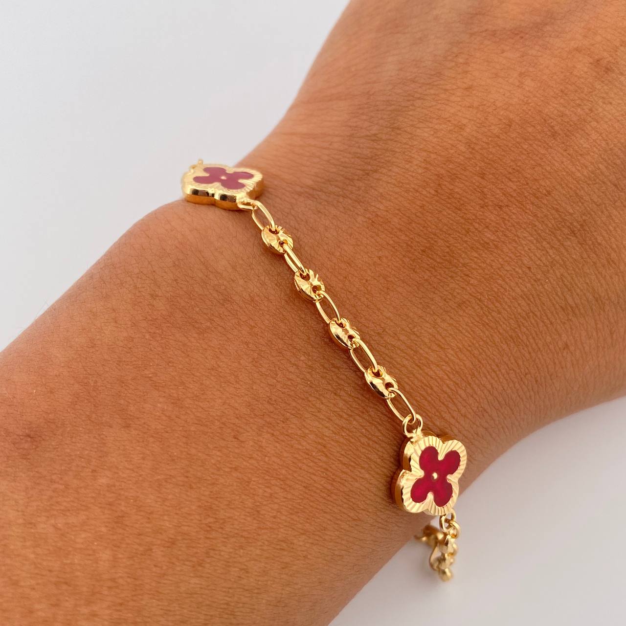 Bracelet GC Trebol 4.55gr / 19cm / 3.1mm Diamond Cut Electrostatic Red Yellow Gold 18K &