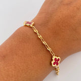 Pulso GC Trebol 4.6gr / 19cm / 3.1mm Diamantado Electroestatico Rojo Oro Amarillo 18K &