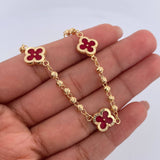 Pulso Trebol Militar 4.6gr / 19cm / 3mm Bolas Diamantadas Electroestatico Rojo Oro Amarillo 18K &