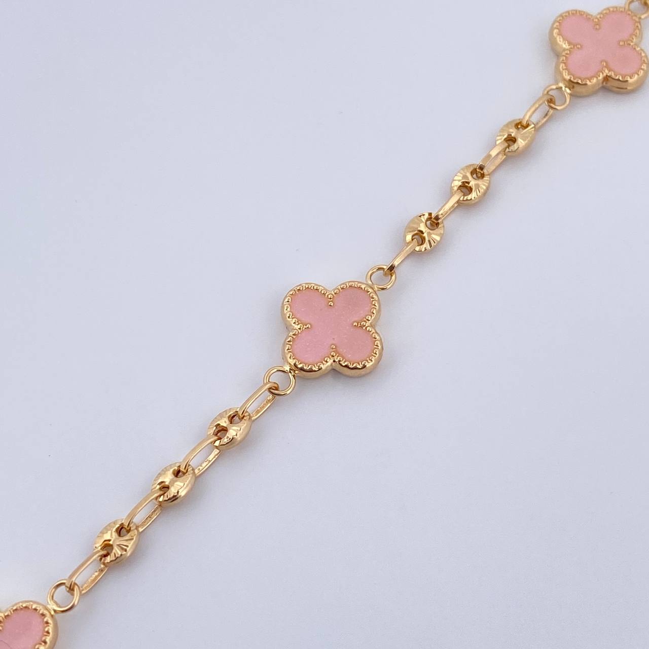 Pulso GC Trebol 3.9gr / 18cm / 3.1mm Diamantado Electroestatico Rosado Oro Amarillo 18K &