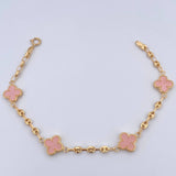 Pulso GC Trebol 3.9gr / 18cm / 3.1mm Diamantado Electroestatico Rosado Oro Amarillo 18K &