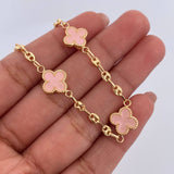 Pulso GC Trebol 3.9gr / 18cm / 3.1mm Diamantado Electroestatico Rosado Oro Amarillo 18K &