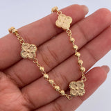 Pulso Trebol Militar 4.6gr / 19cm / 3mm Bolas Diamantadas Oro Amarillo 18K &