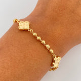 Pulso Trebol Militar 5gr / 19cm / 3mm Bolas Diamantadas Oro Amarillo 18K &