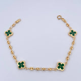 Pulso GC Trebol 4.45gr / 19cm / 3.1mm Diamantado Electroestatico Verde Oro Amarillo 18K &