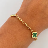 Pulso GC Trebol 4.45gr / 19cm / 3.1mm Diamantado Electroestatico Verde Oro Amarillo 18K &