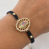 Pulsera Negra Herraje Virgen Guadalupe 2.15gr / 4mm Bolas Lisas Circones De colores Oro Amarillo 18K &