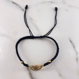 Pulsera Negra Herraje Virgen Guadalupe 2.15gr / 4mm Bolas Lisas Circones De colores Oro Amarillo 18K &