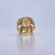 Frog Ring 7gr / Size 8 3/4 / Fuchsia, Green, White Zircons Yellow Gold 18K $