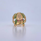 Frog Ring 7gr / Size 8 3/4 / Fuchsia, Green, White Zircons Yellow Gold 18K $