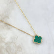Cadena Aro Seguido Treból VCyA 4.1gr / 45cm / 1.8mm Malaquita Verde Punteado Oro Amarillo  18K ©