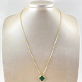 Cadena Aro Seguido Treból VCyA 4.2gr / 50cm / 1.8mm Malaquita Verde Punteado Oro Amarillo  18K *