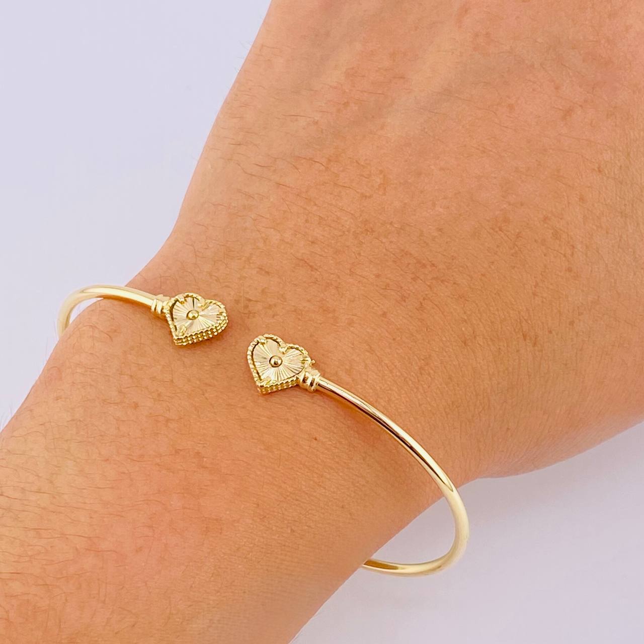 Pulso Aro Corazón Diamantado 3.8gr / 6 3/4 in / 1.8mm Oro Amarillo Nac.Esp. 18K