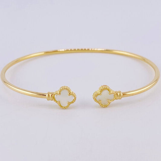 Pulso Aro Trebol Nacar Blanco 3.5 g / 7 1/4 in / 1.8 mm Oro Amarillo 18K
