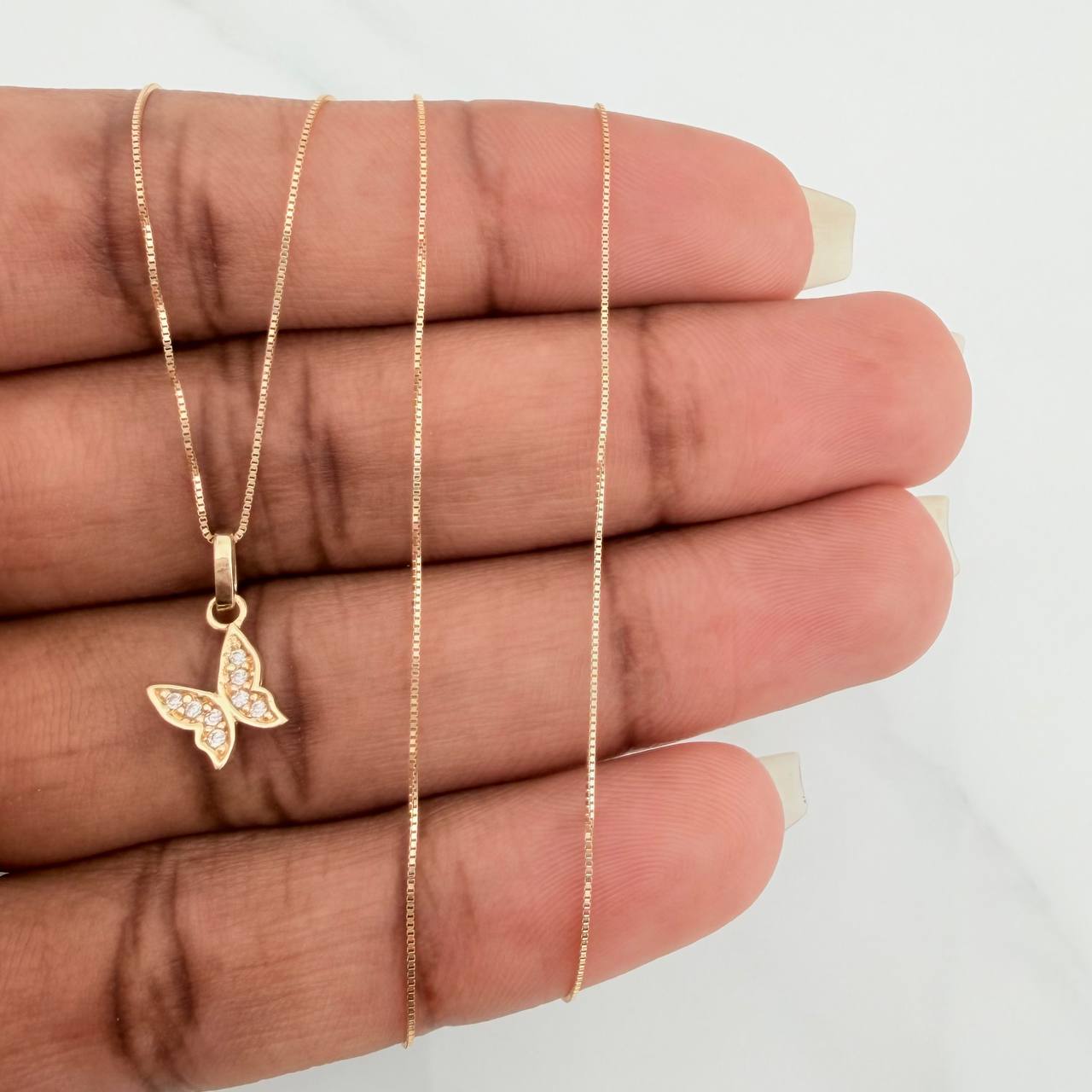 Set Cadena y Dije Veneciana+Mariposa 1.4gr / 17 3/4 in / 0.3mm Oro Amarillo 18K $