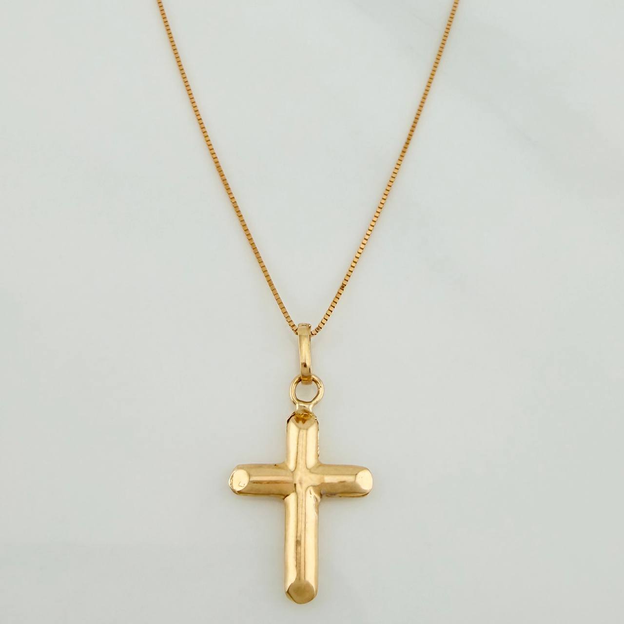 Set Cadena y Dije Veneciana+Cruz 1.35gr / 17 3/4 in / 0.35mm Oro Amarillo 18K $