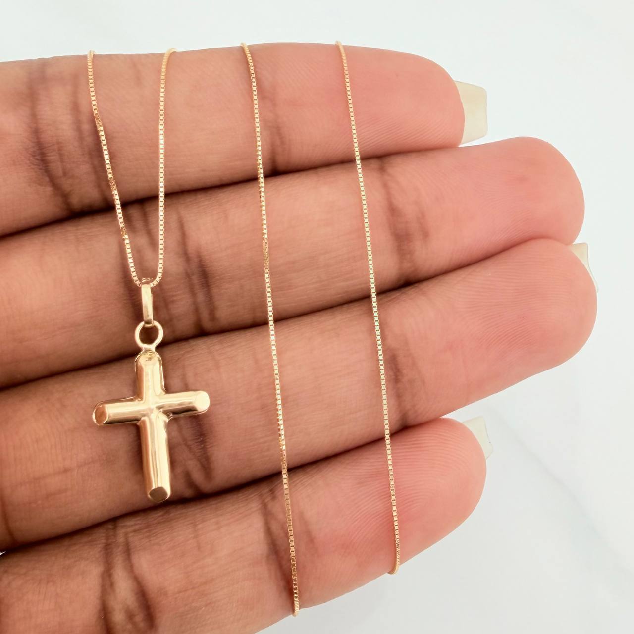 Set Cadena y Dije Veneciana+Cruz 1.35gr / 17 3/4 in / 0.35mm Oro Amarillo 18K $