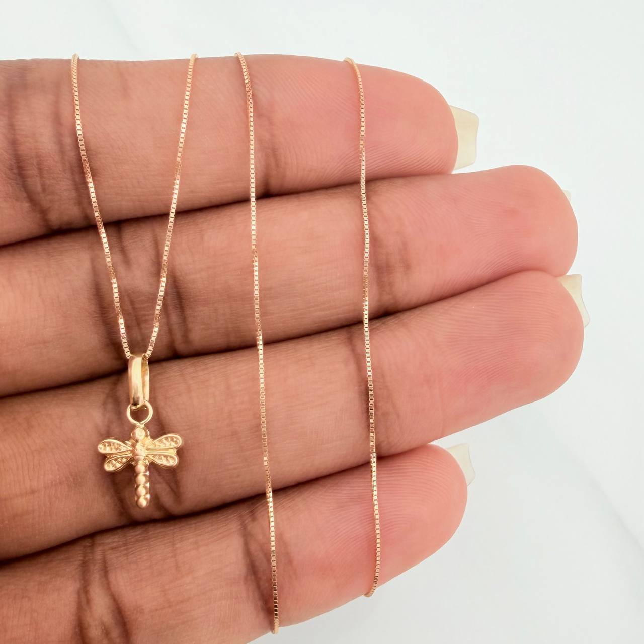 Set Cadena y Dije Veneciana+Libelula 1.25gr / 17 3/4 in / 0.3mm Oro Amarillo 18K $