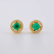 Stud Earrings Halo Chaton Emeralds 1.2cts Diamonds 42pts 4.1g / in / 9mm Yellow Gold 18K