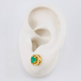 Stud Earrings Halo Chaton Emeralds 1.2cts Diamonds 42pts 4.1g / in / 9mm Yellow Gold 18K