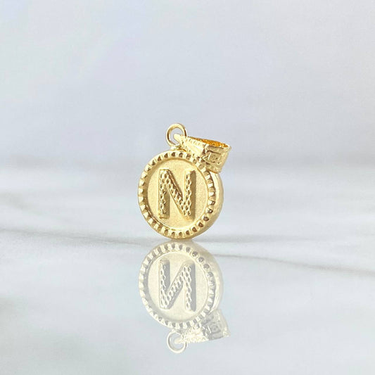Pendant Letter N Mate 0.6gr / 1.5cm / Circle Charger Edged Yellow Gold 18K ©