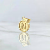 Dije Letra N Mate 0.55gr / 1.5cm / Circulo Cargador Bordeado Oro Amarillo 18K *