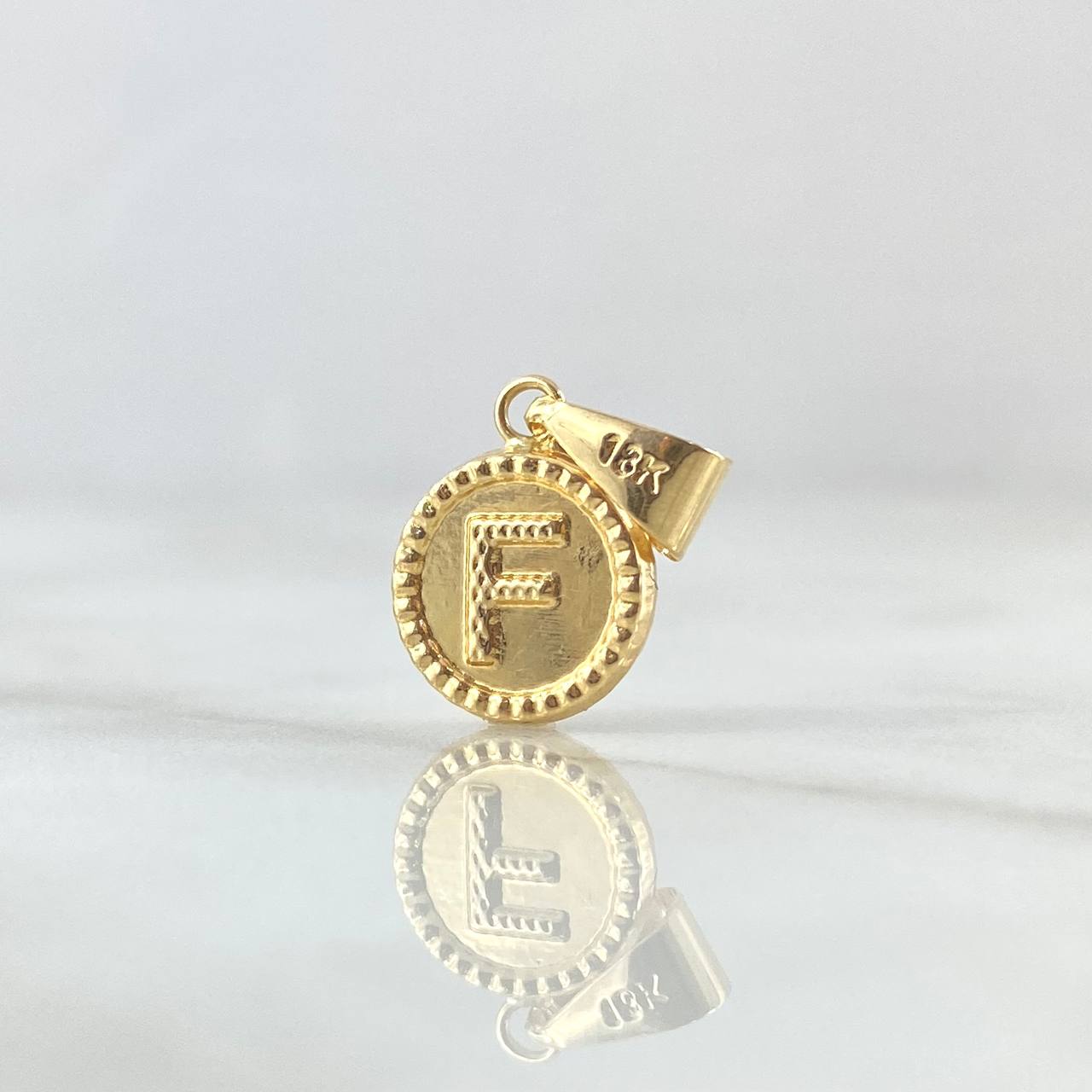 Pendant Letter F 0.6gr / 2cm / Yellow Gold 18K Bordered Circle