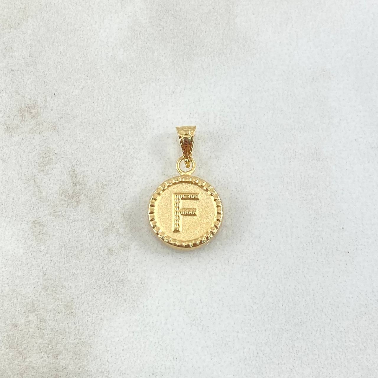 Pendant Letter F Matte 0.55gr / 1.5cm / Yellow Gold 18K Bordered Charger Circle