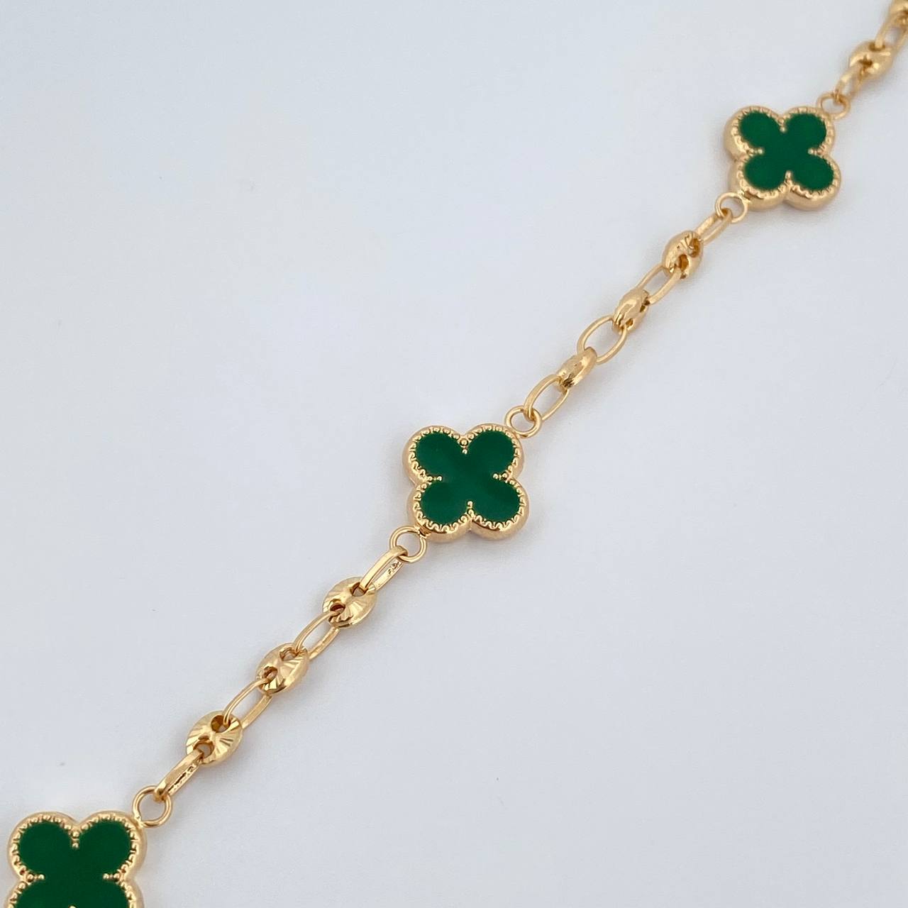 Bracelet GC Trebol 3.85gr / 18cm / 3.1mm Diamond Cut Electrostatic Green Yellow Gold 18K &