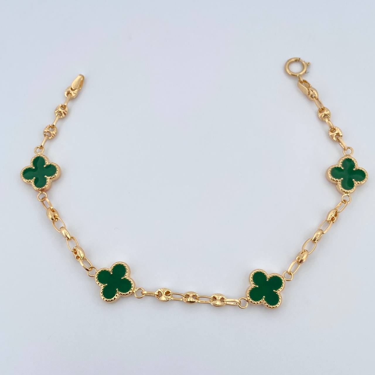 Bracelet GC Trebol 3.85gr / 18cm / 3.1mm Diamond Cut Electrostatic Green Yellow Gold 18K &