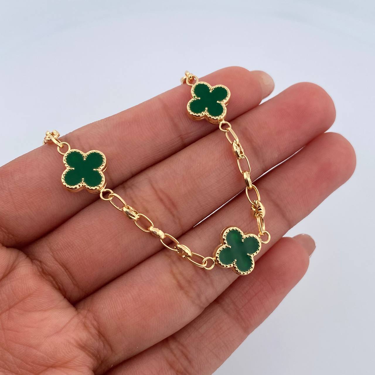 Bracelet GC Trebol 3.85gr / 18cm / 3.1mm Diamond Cut Electrostatic Green Yellow Gold 18K &