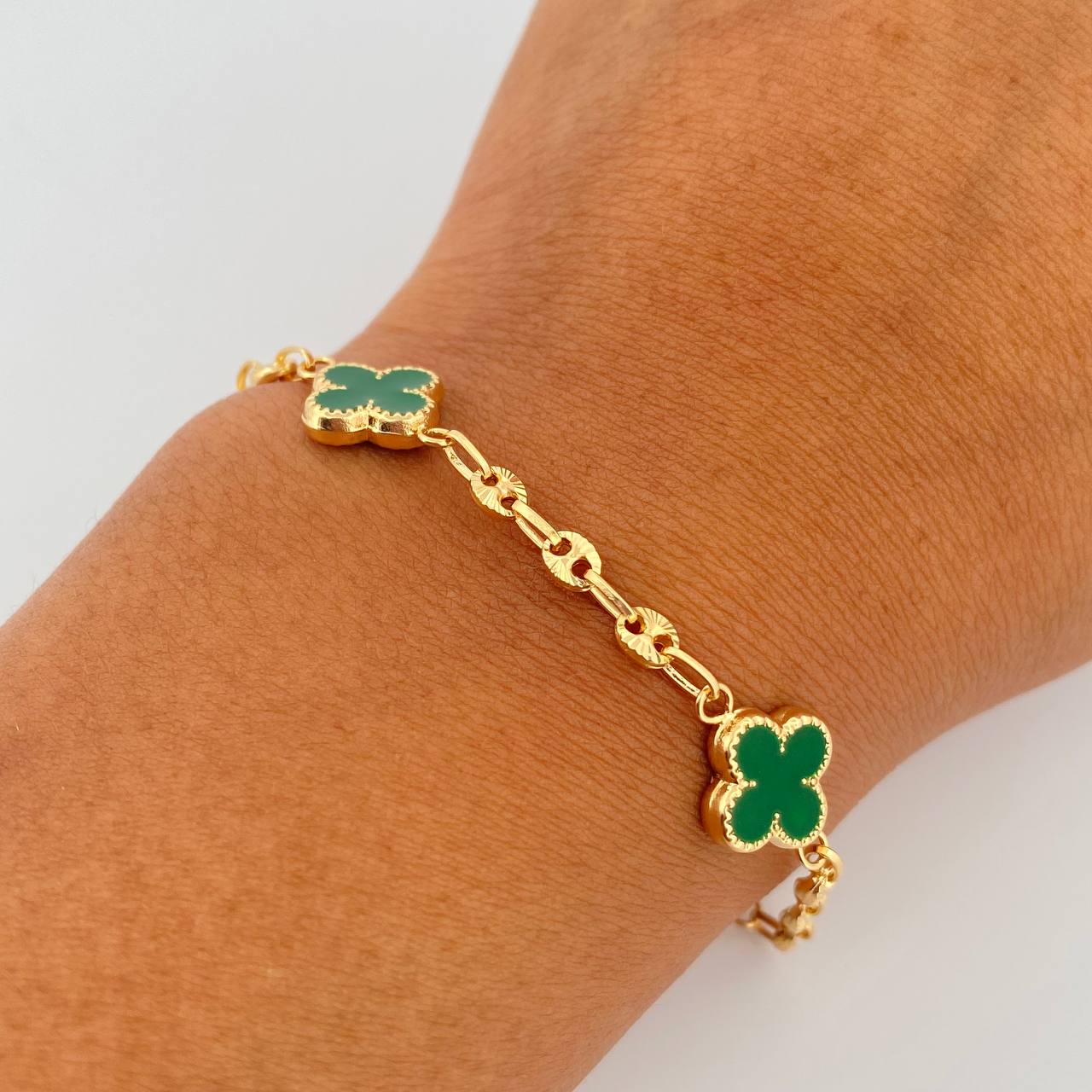 Bracelet GC Trebol 3.85gr / 18cm / 3.1mm Diamond Cut Electrostatic Green Yellow Gold 18K &