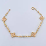 Pulso Trebol Militar 4.25gr / 19cm / 3mm Bolas Diamantadas Electroestatico Beige Oro Amarillo 18K &