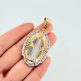 Oval Plaque Pendant Miraculous Virgin 14.05 g / 2 1/4 in Two-Tone Yellow White Gold 18K