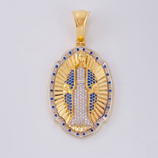Oval Plaque Pendant Miraculous Virgin 14.05 g / 2 1/4 in Two-Tone Yellow White Gold 18K