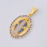 Oval Plaque Pendant Miraculous Virgin 14.05 g / 2 1/4 in Two-Tone Yellow White Gold 18K