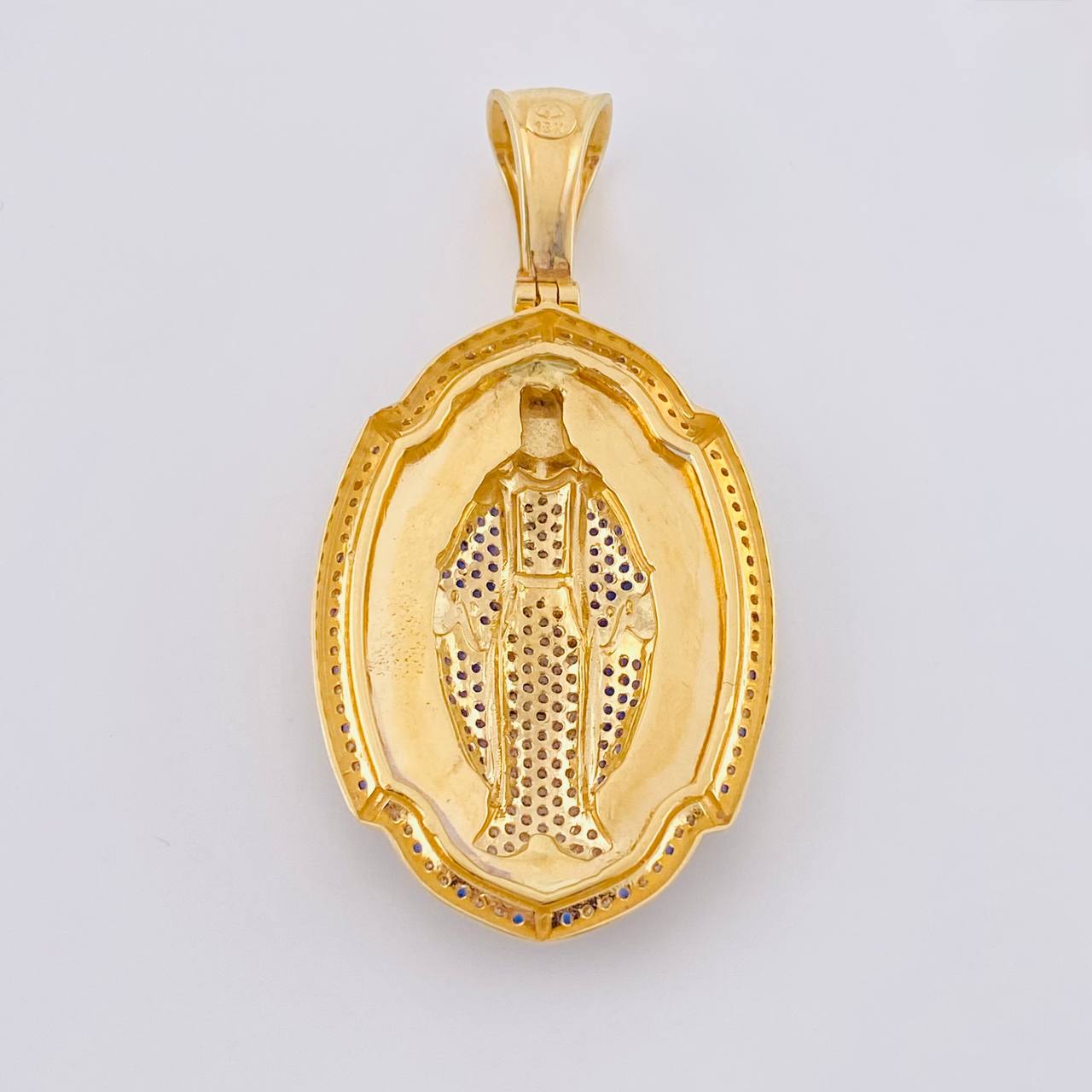 Oval Plaque Pendant Miraculous Virgin 14.05 g / 2 1/4 in Two-Tone Yellow White Gold 18K