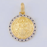 Pendant Medal of Saint Benedict 8.1 g / 1 1/2 in Two-Tone Yellow White Gold 18K