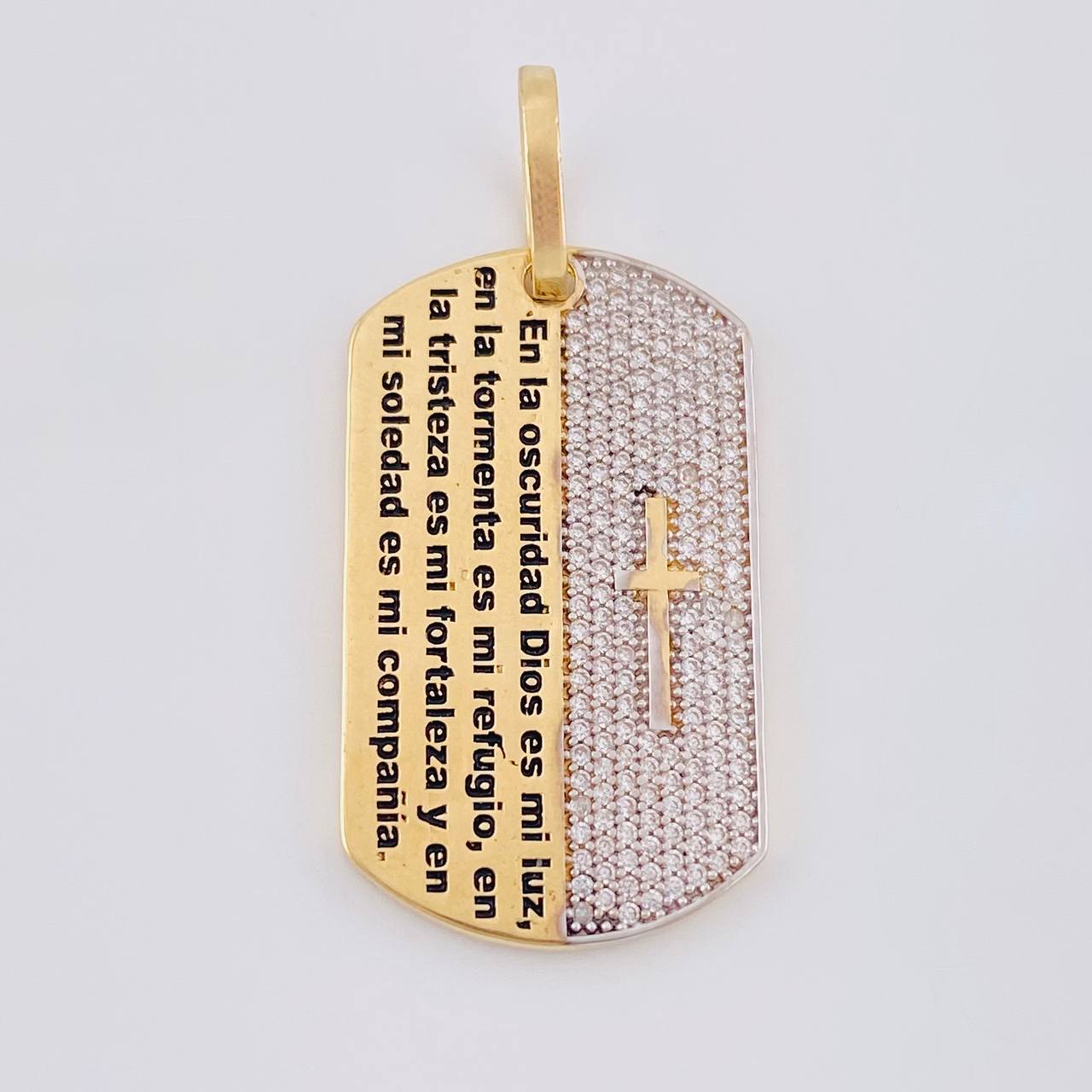 Pendant Dense Plate Psalm 91-2 6.5 g / 1 1/2 in Two Yellow White Gold 18K