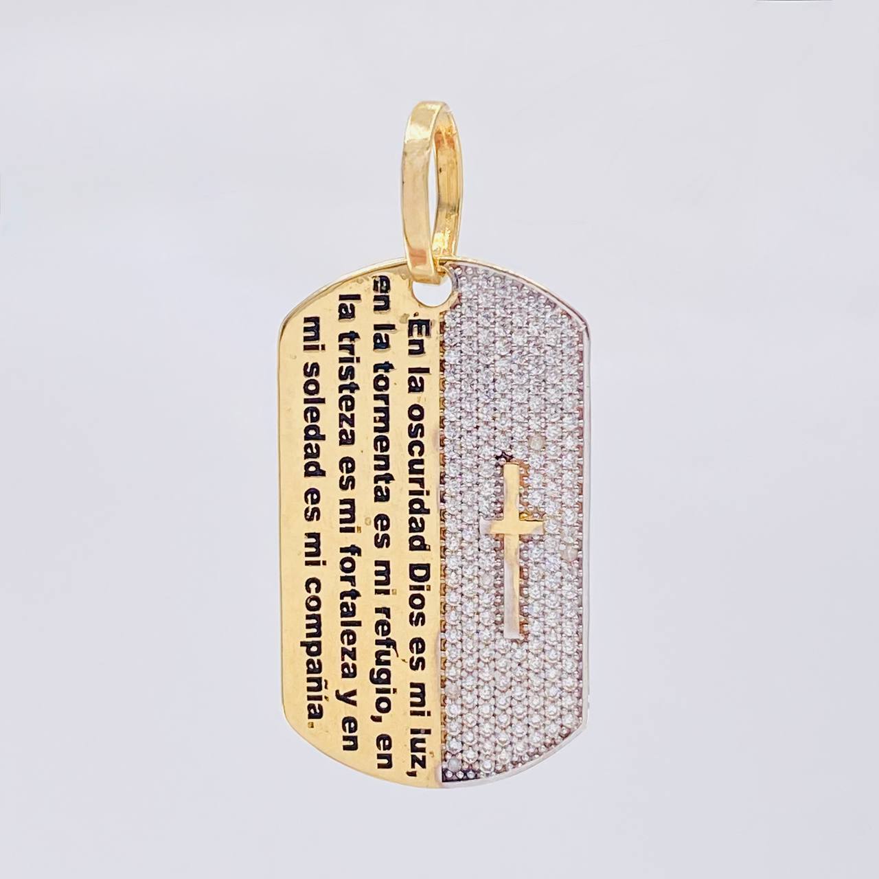 Pendant Dense Plate Psalm 91-2 6.5 g / 1 1/2 in Two Yellow White Gold 18K