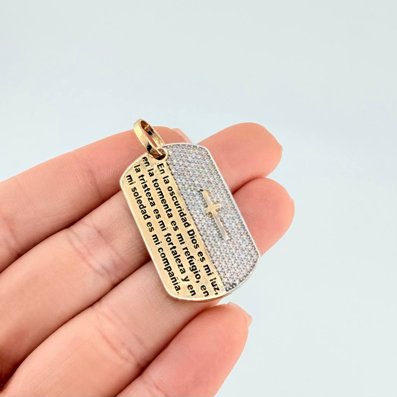 Pendant Dense Plate Psalm 91-2 6.5 g / 1 1/2 in Two Yellow White Gold 18K