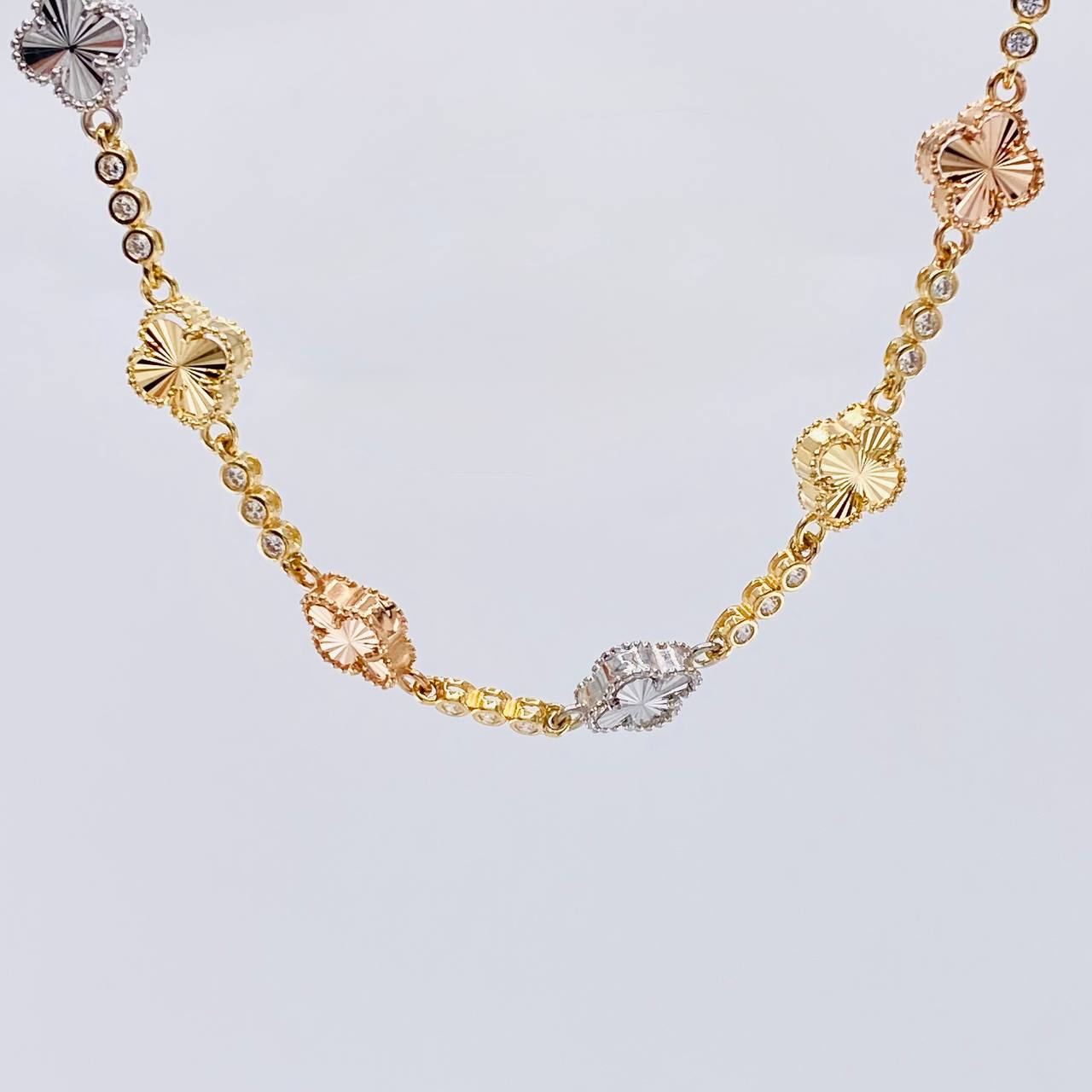 Cadena Burbujas De Trebol Diamantada 28.7 g / 20 1/4 in / 9.3 mm Tres Oros 18K