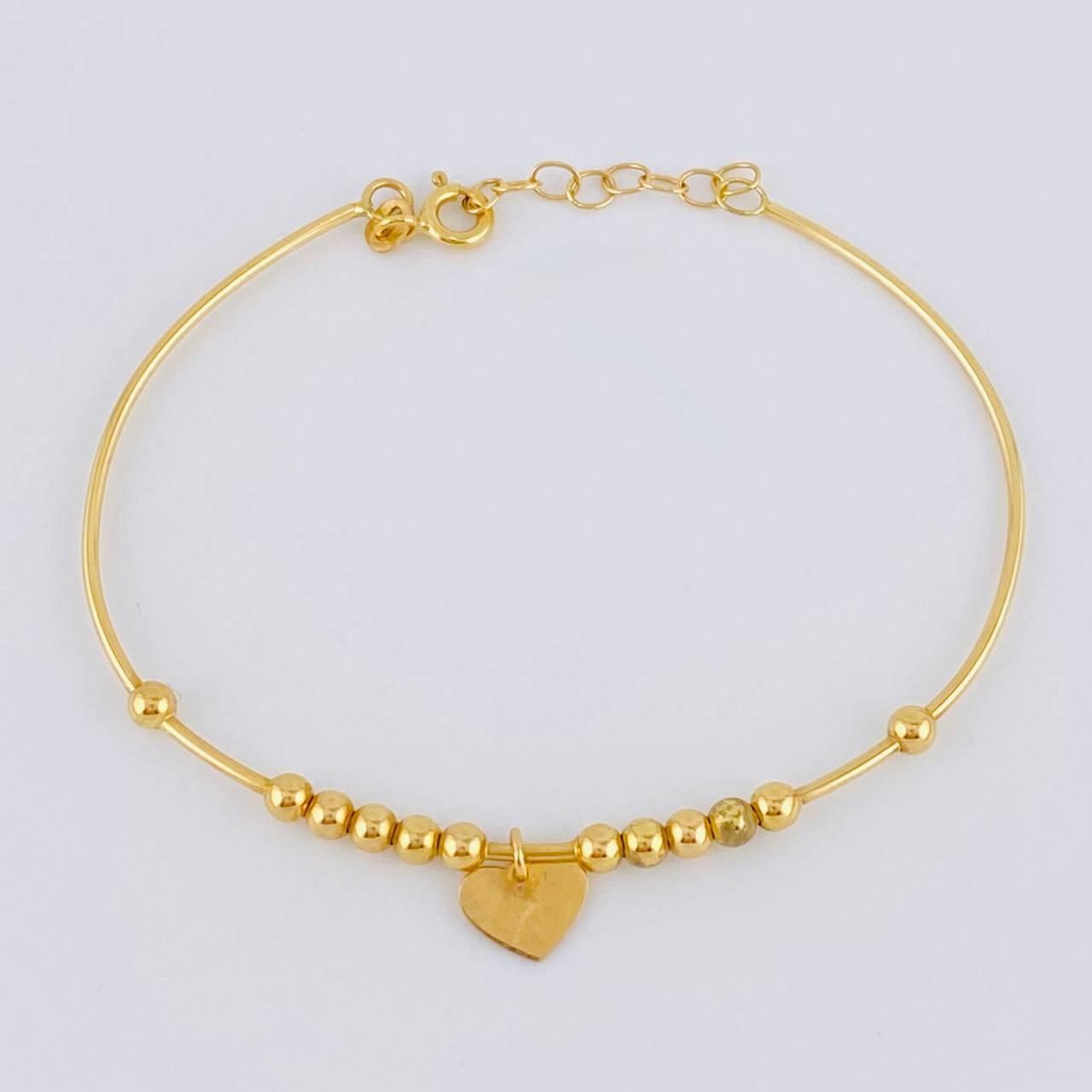 Bracelet Hoop Beads Heart Plate 3.8 g / 7 in / 3 mm Yellow Gold 18K