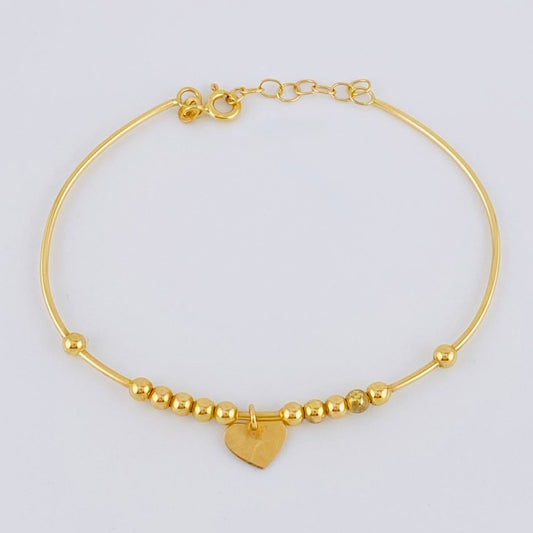 Pulso Aro Bolas Placa Corazón 3.8 g / 7 in / 3 mm Oro Amarillo 18K